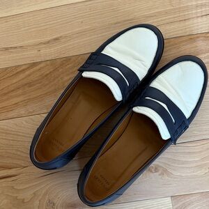 Sezane Navy and White Loafers